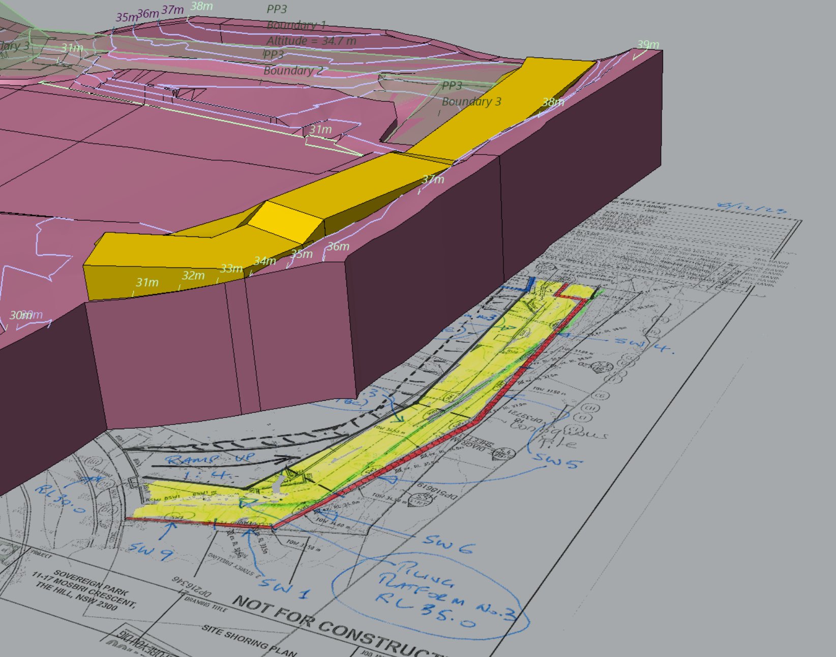 3D survey model for piling pad construction
